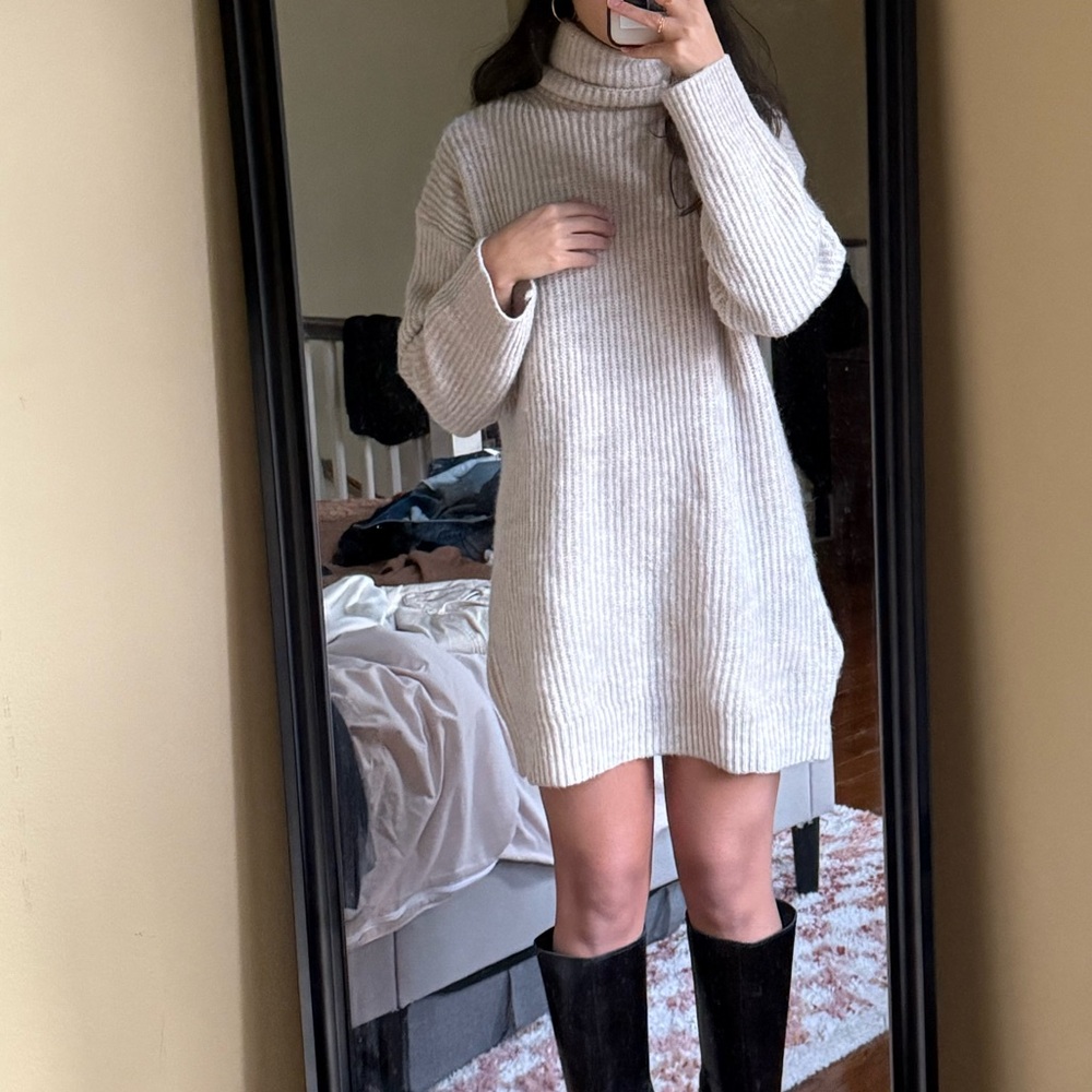 Mango Cream Turtleneck Sweater Dress